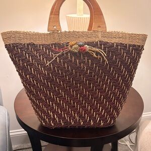 Elegant Woven Tote Bag with Wooden Handles